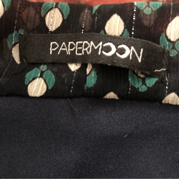 Papermoon navy & green duncan tie neck sleeveless blouse size small GUC - Picture 2 of 3